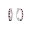 Load image into Gallery viewer, half-carat-channel-set-diamond-hoop-earring-with-pink-sapphire-in-white-gold-fdear3970gsadrpiangle1-nl-wg