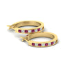 Load image into Gallery viewer, half-carat-channel-set-diamond-hoop-earring-with-pink-sapphire-in-yellow-gold-fdear3970gsadrpi-nl-yg