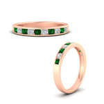 Load image into Gallery viewer, half-carat-channel-set-diamond-wedding-band-with-emerald-in-rose-gold-FDWB5242ROGEMGRANGLE3-0.50CT-NL-RG
