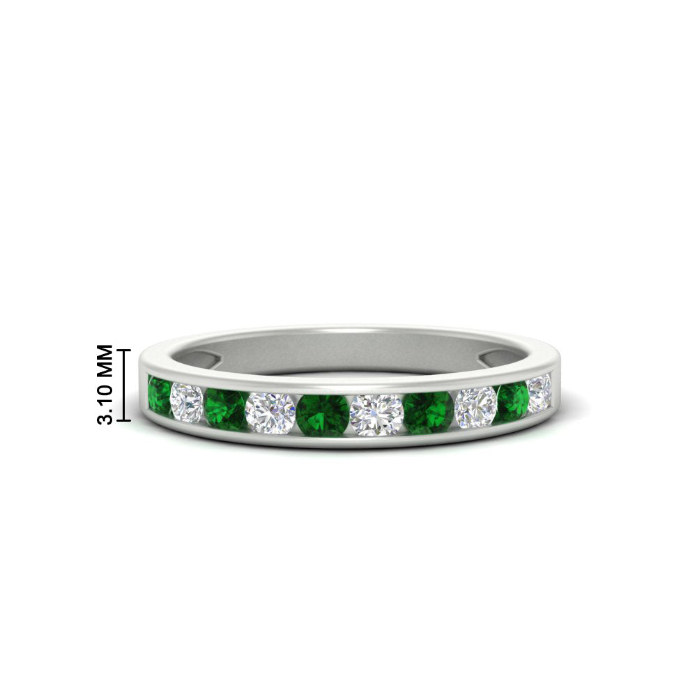 half-carat-channel-set-diamond-wedding-band-with-emerald-in-white-gold-FDWB5242ROGEMGR-0.50CT-NL-WG-HW