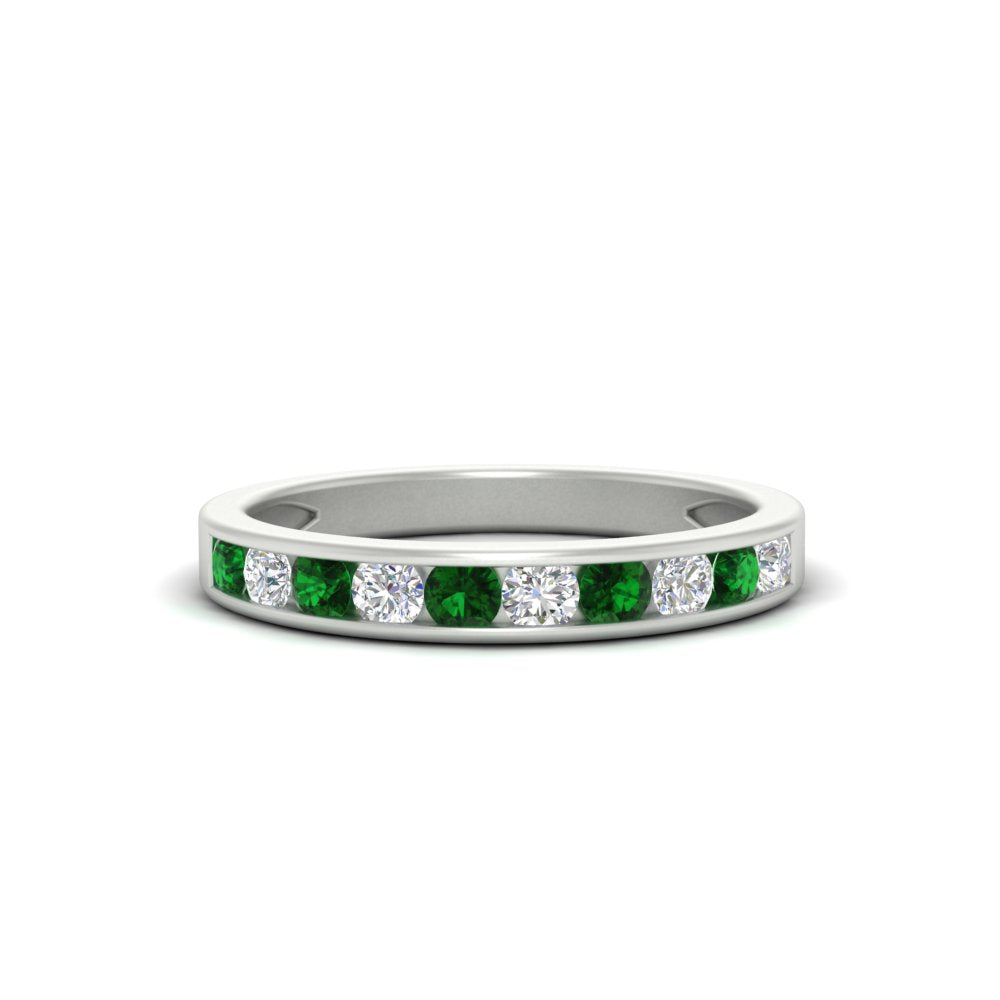 half-carat-channel-set-diamond-wedding-band-with-emerald-in-white-gold-FDWB5242ROGEMGR-0.50CT-NL-WG