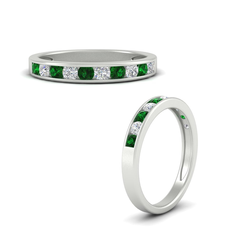 half-carat-channel-set-diamond-wedding-band-with-emerald-in-white-gold-FDWB5242ROGEMGRANGLE3-0.50CT-NL-WG