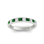Load image into Gallery viewer, half-carat-channel-set-diamond-wedding-band-with-emerald-in-white-gold-FDWB5242ROGEMGRANGLE5-0.50CT-NL-WG
