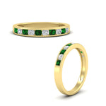 Load image into Gallery viewer, half-carat-channel-set-diamond-wedding-band-with-emerald-in-yellow-gold-FDWB5242ROGEMGRANGLE3-0.50CT-NL-YG
