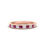 Load image into Gallery viewer, half-carat-channel-set-diamond-wedding-band-with-pink-sapphire-in-rose-gold-FDWB5242ROGSADRPI-0.50CT-NL-RG

