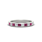 Load image into Gallery viewer, half-carat-channel-set-diamond-wedding-band-with-pink-sapphire-in-white-gold-FDWB5242ROGSADRPI-0.50CT-NL-WG
