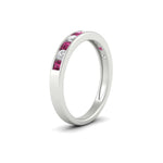 Load image into Gallery viewer, half-carat-channel-set-diamond-wedding-band-with-pink-sapphire-in-white-gold-FDWB5242ROGSADRPIANGLE2-0.50CT-NL-WG
