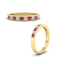 Thumbnail 87 - half-carat-channel-set-diamond-wedding-band-with-pink-sapphire-in-yellow-gold-FDWB5242ROGSADRPIANGLE3-0.50CT-NL-YG