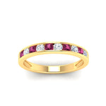 Load image into Gallery viewer, half-carat-channel-set-diamond-wedding-band-with-pink-sapphire-in-yellow-gold-FDWB5242ROGSADRPIANGLE5-0.50CT-NL-YG
