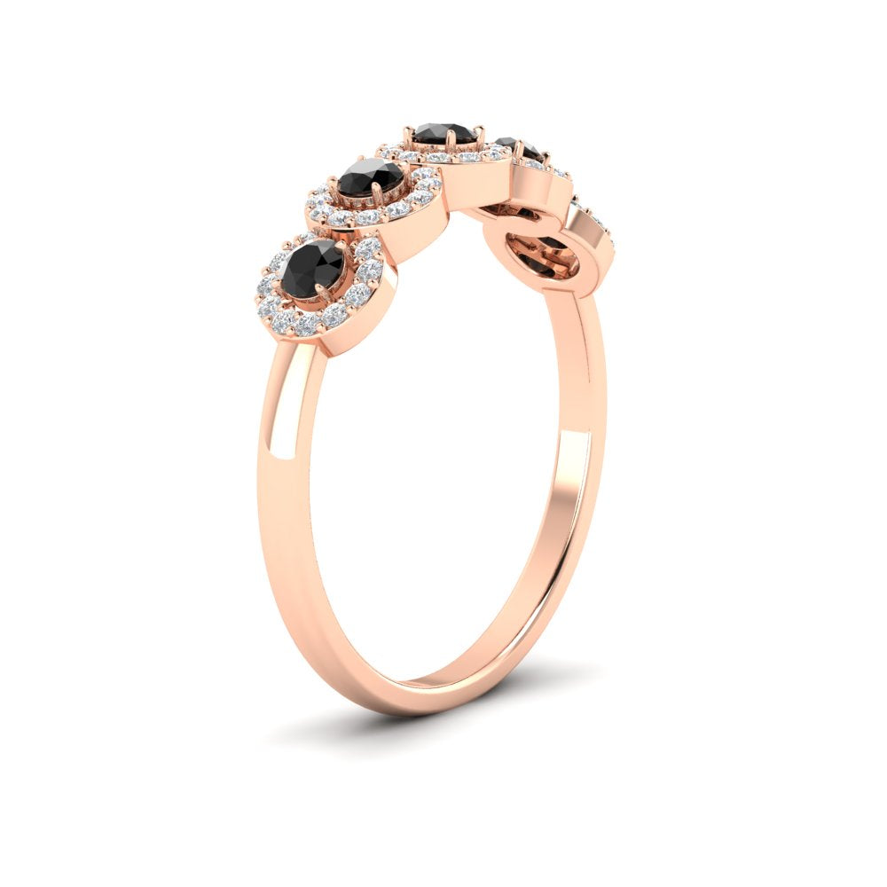 half-carat-classic-5-stone-round-halo-diamond-wedding-band-with-black-diamond-in-rose-gold-FD11137BGBLACK-NL-RG