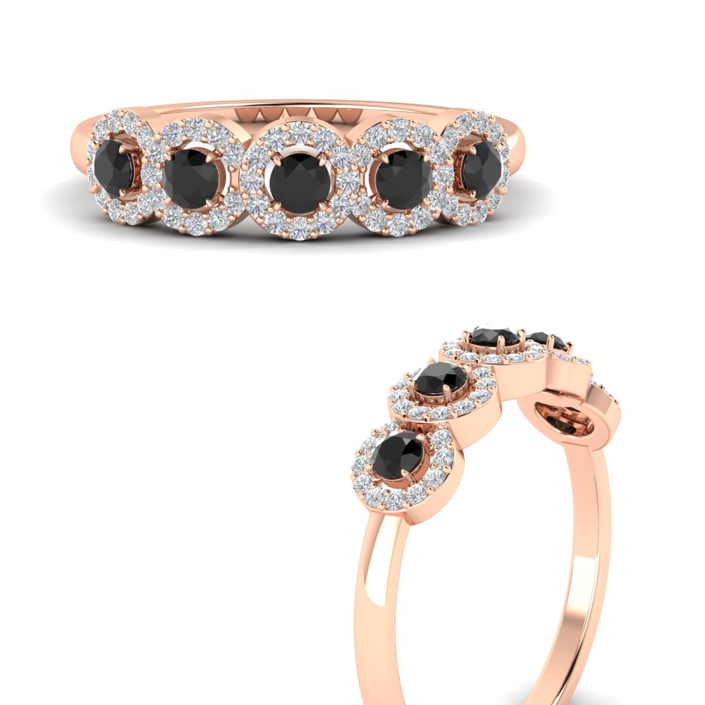 half-carat-classic-5-stone-round-halo-diamond-wedding-band-with-black-diamond-in-rose-gold-FD11137BGBLACK-NL-RG