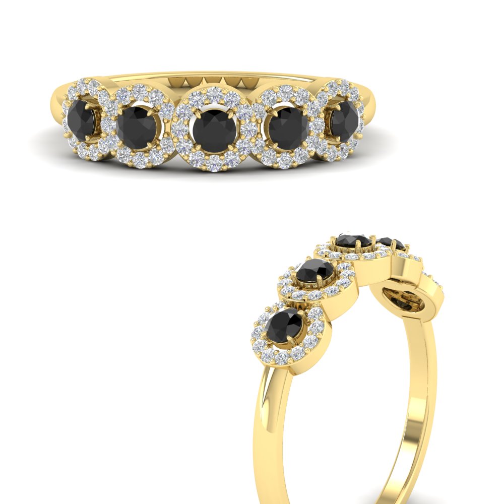 half-carat-classic-5-stone-round-halo-diamond-wedding-band-with-black-diamond-in-yellow-gold-FD11137BGBLACK-NL-YG