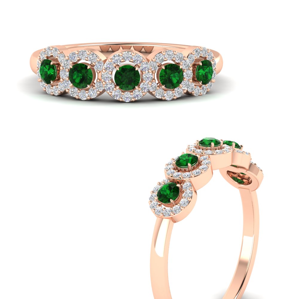 half-carat-classic-5-stone-round-halo-diamond-wedding-band-with-emerald-in-rose-gold-FD11137BGEMGR-NL-RG