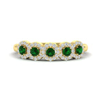 Load image into Gallery viewer, half-carat-classic-5-stone-round-halo-diamond-wedding-band-with-emerald-in-yellow-gold-FD11137BGEMGR-NL-YG
