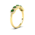 Load image into Gallery viewer, half-carat-classic-5-stone-round-halo-diamond-wedding-band-with-emerald-in-yellow-gold-FD11137BGEMGR-NL-YG
