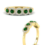 Load image into Gallery viewer, half-carat-classic-5-stone-round-halo-diamond-wedding-band-with-emerald-in-yellow-gold-FD11137BGEMGR-NL-YG
