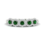 Load image into Gallery viewer, half-carat-classic-5-stone-round-halo-diamond-wedding-band-with-emerald-white-gold-FD11137BGEMGR-NL-WG

