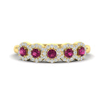 Load image into Gallery viewer, half-carat-classic-5-stone-round-halo-diamond-wedding-band-with-pink-sapphire-in-yellow-gold-FD11137BGSADRPI-NL-YG
