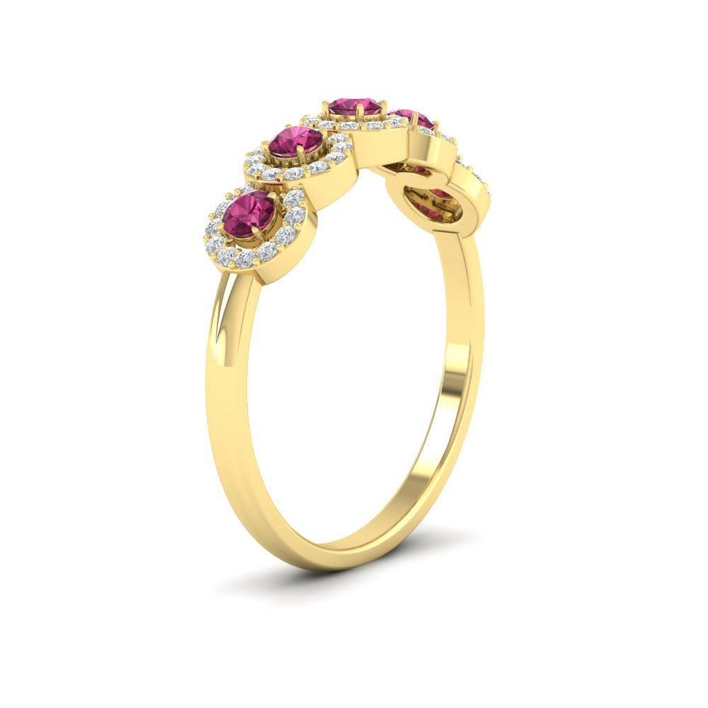 half-carat-classic-5-stone-round-halo-diamond-wedding-band-with-pink-sapphire-in-yellow-gold-FD11137BGSADRPI-NL-YG