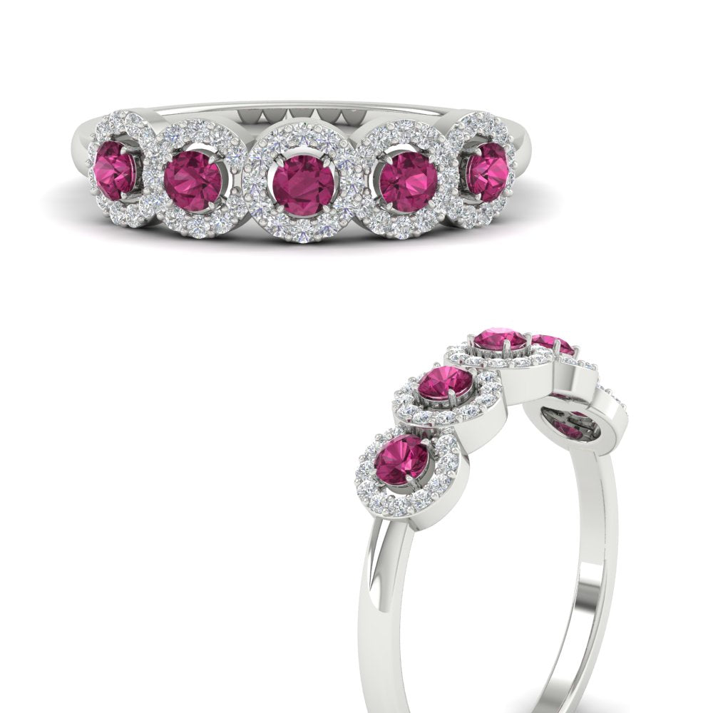 half-carat-classic-5-stone-round-halo-diamond-wedding-band-with-pink-sapphire-white-gold-FD11137BGSADRPI-NL-WG