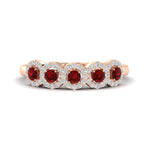 Load image into Gallery viewer, half-carat-classic-5-stone-round-halo-diamond-wedding-band-with-ruby-in-rose-gold-FD11137BGRUDR-NL-RG
