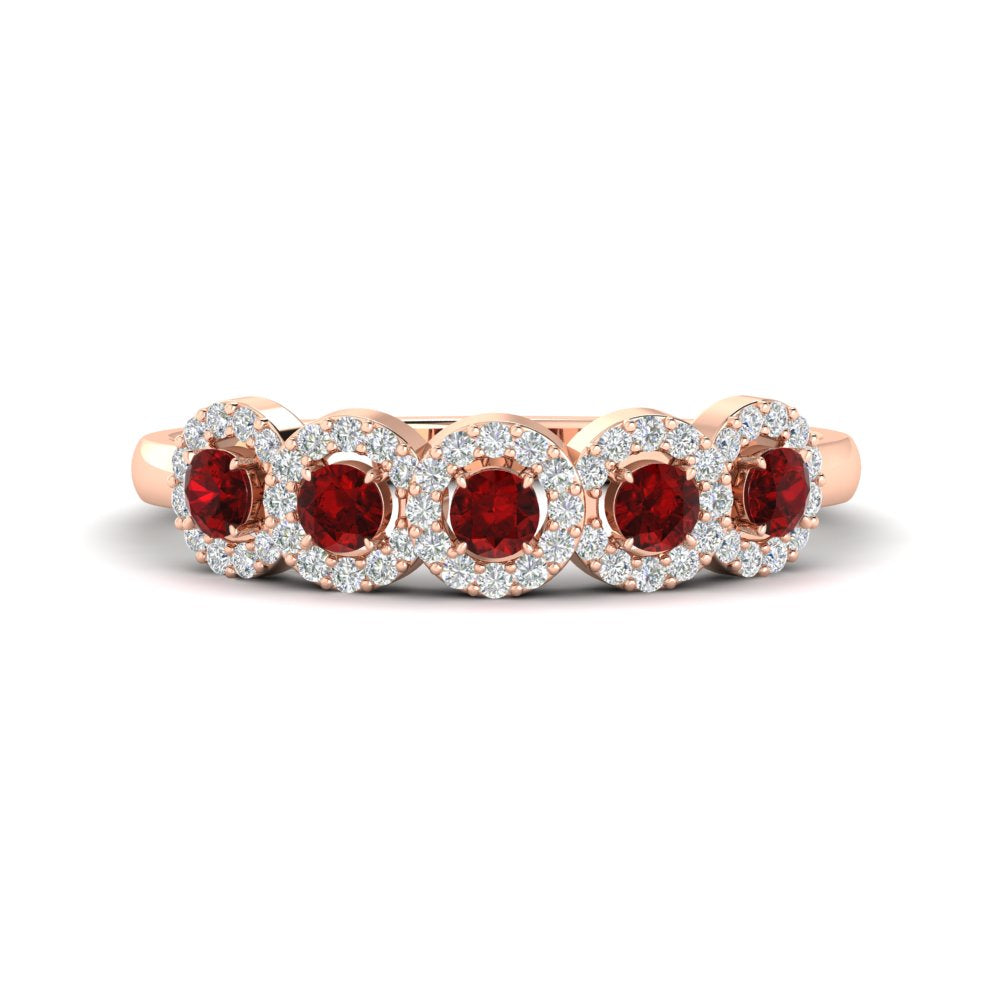 half-carat-classic-5-stone-round-halo-diamond-wedding-band-with-ruby-in-rose-gold-FD11137BGRUDR-NL-RG
