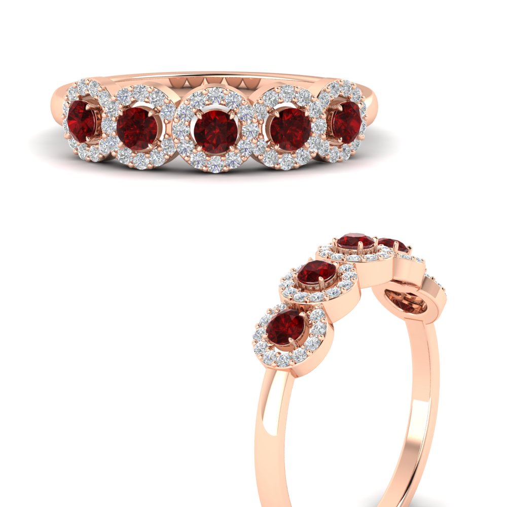 half-carat-classic-5-stone-round-halo-diamond-wedding-band-with-ruby-in-rose-gold-FD11137BGRUDR-NL-RG
