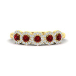 Load image into Gallery viewer, half-carat-classic-5-stone-round-halo-diamond-wedding-band-with-ruby-in-yellow-gold-FD11137BGRUDR-NL-YG
