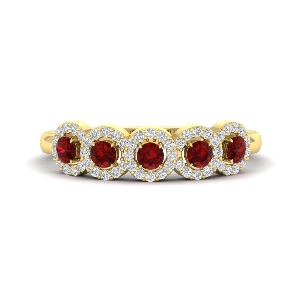 half-carat-classic-5-stone-round-halo-diamond-wedding-band-with-ruby-in-yellow-gold-FD11137BGRUDR-NL-YG