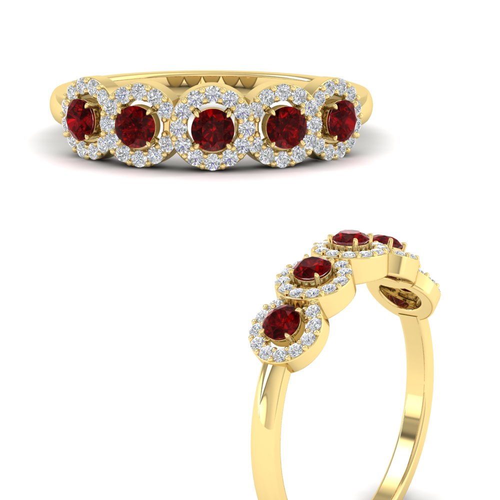 half-carat-classic-5-stone-round-halo-diamond-wedding-band-with-ruby-in-yellow-gold-FD11137BGRUDR-NL-YG