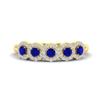 Load image into Gallery viewer, half-carat-classic-5-stone-round-halo-diamond-wedding-band-with-sapphire-in-yellow-gold-FD11137BGSABL-NL-YG
