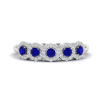 Load image into Gallery viewer, half-carat-classic-5-stone-round-halo-diamond-wedding-band-with-sapphire-white-gold-FD11137BGSABL-NL-WG
