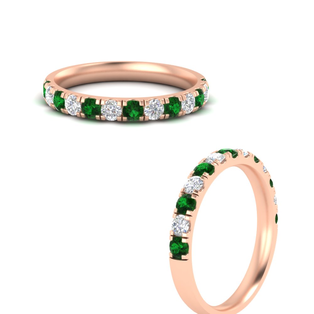half-carat-french-pave-diamond-band-with-emerald-in-rose-gold-FD9331ROBGEMGRANGLE3-0.50CT-NL-RG