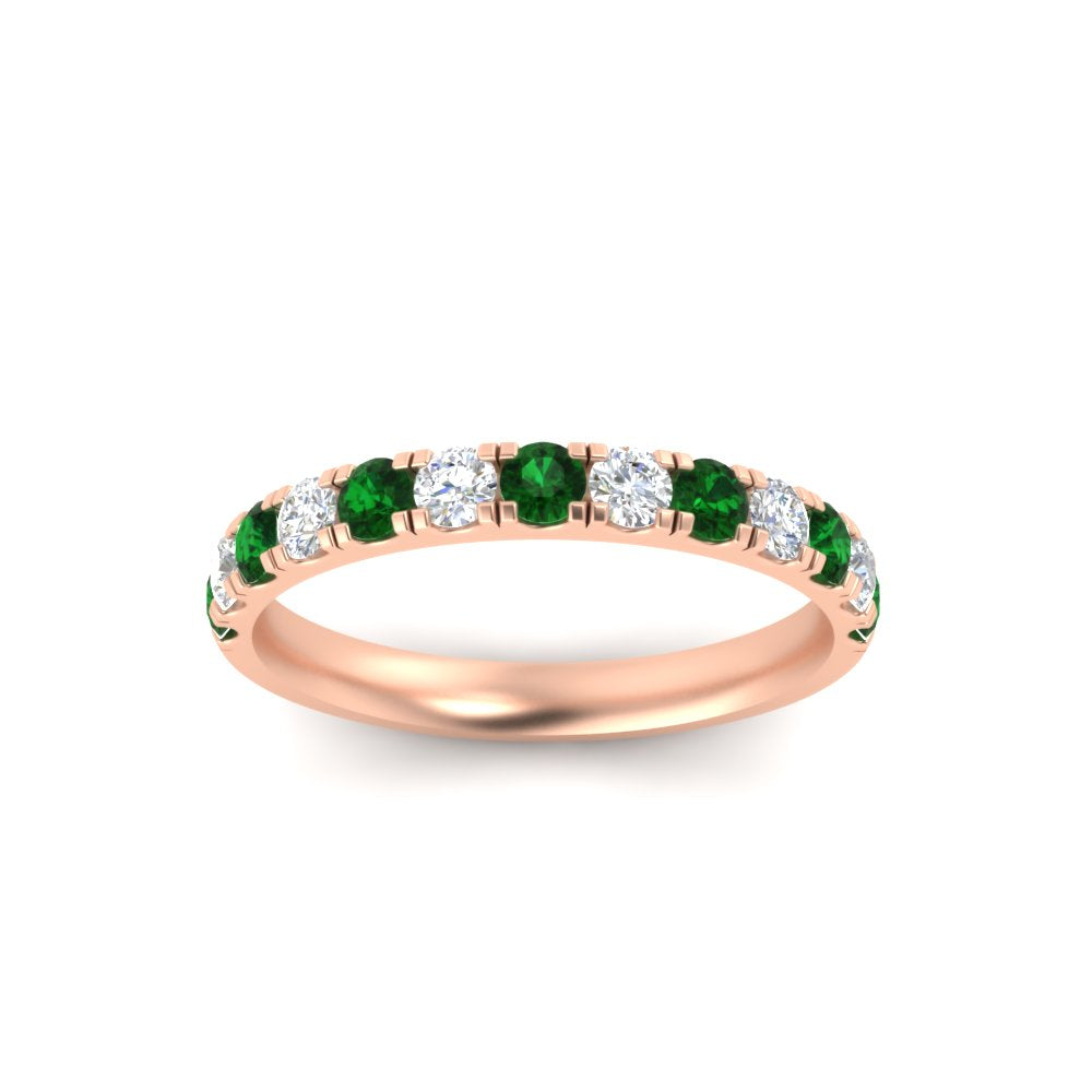 half-carat-french-pave-diamond-band-with-emerald-in-rose-gold-FD9331ROBGEMGRANGLE5-0.50CT-NL-RG