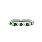 Load image into Gallery viewer, half-carat-french-pave-diamond-band-with-emerald-in-white-gold-FD9331ROBGEMGR-0.50CT-NL-WG
