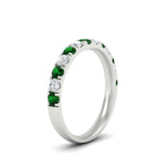 Load image into Gallery viewer, half-carat-french-pave-diamond-band-with-emerald-in-white-gold-FD9331ROBGEMGRANGLE2-0.50CT-NL-WG
