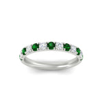 Load image into Gallery viewer, half-carat-french-pave-diamond-band-with-emerald-in-white-gold-FD9331ROBGEMGRANGLE5-0.50CT-NL-WG
