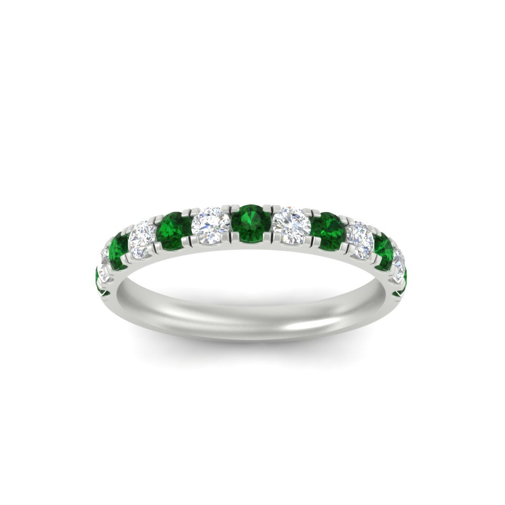 half-carat-french-pave-diamond-band-with-emerald-in-white-gold-FD9331ROBGEMGRANGLE5-0.50CT-NL-WG