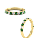 Load image into Gallery viewer, half-carat-french-pave-diamond-band-with-emerald-in-yellow-gold-FD9331ROBGEMGRANGLE3-0.50CT-NL-YG
