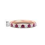 Load image into Gallery viewer, half-carat-french-pave-diamond-band-with-pink-sapphire-in-rose-gold-FD9331ROBGSADRPI-0.50CT-NL-RG-HW
