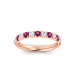 Load image into Gallery viewer, half-carat-french-pave-diamond-band-with-pink-sapphire-in-rose-gold-FD9331ROBGSADRPIANGLE5-0.50CT-NL-RG
