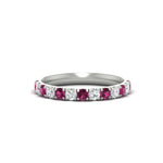 Load image into Gallery viewer, half-carat-french-pave-diamond-band-with-pink-sapphire-in-white-gold-FD9331ROBGSADRPI-0.50CT-NL-WG
