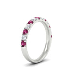 Load image into Gallery viewer, half-carat-french-pave-diamond-band-with-pink-sapphire-in-white-gold-FD9331ROBGSADRPIANGLE2-0.50CT-NL-WG
