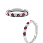 Load image into Gallery viewer, half-carat-french-pave-diamond-band-with-pink-sapphire-in-white-gold-FD9331ROBGSADRPIANGLE3-0.50CT-NL-WG
