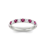 Load image into Gallery viewer, half-carat-french-pave-diamond-band-with-pink-sapphire-in-white-gold-FD9331ROBGSADRPIANGLE5-0.50CT-NL-WG
