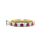 Load image into Gallery viewer, half-carat-french-pave-diamond-band-with-pink-sapphire-in-yellow-gold-FD9331ROBGSADRPI-0.50CT-NL-YG-HW

