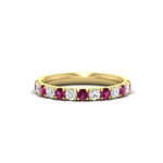 Load image into Gallery viewer, half-carat-french-pave-diamond-band-with-pink-sapphire-in-yellow-gold-FD9331ROBGSADRPI-0.50CT-NL-YG
