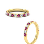 Load image into Gallery viewer, half-carat-french-pave-diamond-band-with-pink-sapphire-in-yellow-gold-FD9331ROBGSADRPIANGLE3-0.50CT-NL-YG
