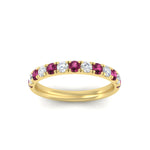 Load image into Gallery viewer, half-carat-french-pave-diamond-band-with-pink-sapphire-in-yellow-gold-FD9331ROBGSADRPIANGLE5-0.50CT-NL-YG
