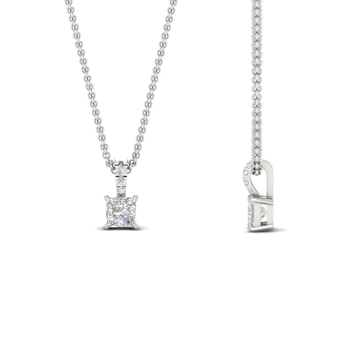Pavé Bail Princess Cut Diamond Pendant